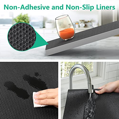 Black Shelf Liners for Kitchen Cabinets Non-Adhesive, Non-Slip Drawer Liner, Waterproof Refrigerator Liners, Fridge Liners and Mats Washable Plastic Pantry Liner for Shelves, Bathroom Cupboard Liner