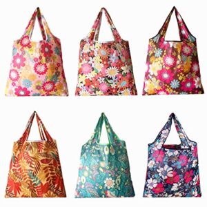 FulSurgus 6 Pack Reusable Foldable Grocery Shopping Bags, Machine Washable Groceries Bags Sturdy Lightweight Nylon Bags