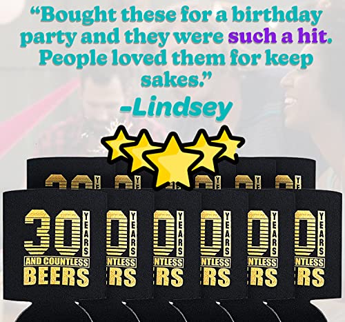 Happy 30th Birthday Decorations for Him and Her Can Cooler 12 Pack - Dirty 30 Birthday Decorations for Her and Him, Insulated Thermocoolers - Black & Gold (Original) (Original, Regular)