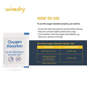 wisedry 300CC (100 Packets, 10 packs of 10) Food Grade Oxygen Absorbers for Long Term Food Storage, Keep Food Fresh O2 Absorbers Packets for Wheat Oats Flour and Freeze Dried Foods