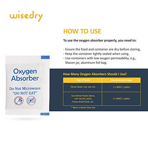 wisedry 300CC (100 Packets, 10 packs of 10) Food Grade Oxygen Absorbers for Long Term Food Storage, Keep Food Fresh O2 Absorbers Packets for Wheat Oats Flour and Freeze Dried Foods