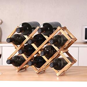 PENGKE Wood Wine Rack Freestanding Wine Rack,10 Bottles Countertop Free Stand Wine Storage Holder Protector for Red White Wine