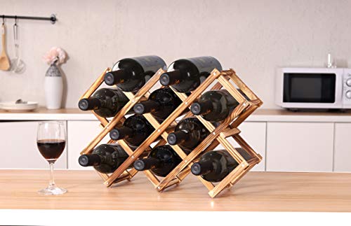 PENGKE Wood Wine Rack Freestanding Wine Rack,10 Bottles Countertop Free Stand Wine Storage Holder Protector for Red White Wine