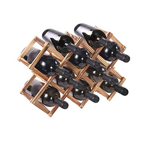 PENGKE Wood Wine Rack Freestanding Wine Rack,10 Bottles Countertop Free Stand Wine Storage Holder Protector for Red White Wine