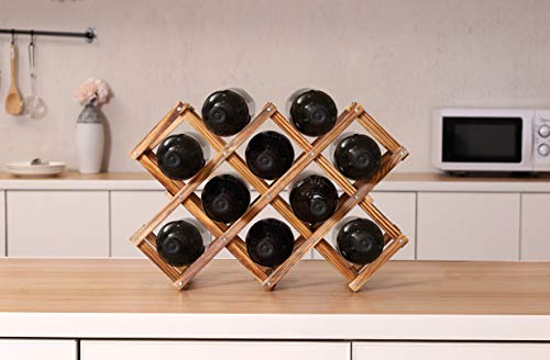 PENGKE Wood Wine Rack Freestanding Wine Rack,10 Bottles Countertop Free Stand Wine Storage Holder Protector for Red White Wine