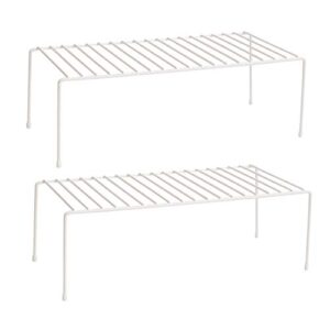 lonian kitchen cupboard organiser, home and kitchen storage shelf wire rack made of metal for kitchen cabinets, counter-tops, pantries, food and utensils – white (pack of 2)