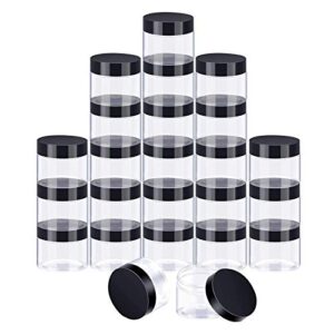 satinior 24 pieces empty clear plastic jars with lids round storage containers wide-mouth for beauty product cosmetic cream lotion liquid slime butter craft and food (black lid, 2 oz)