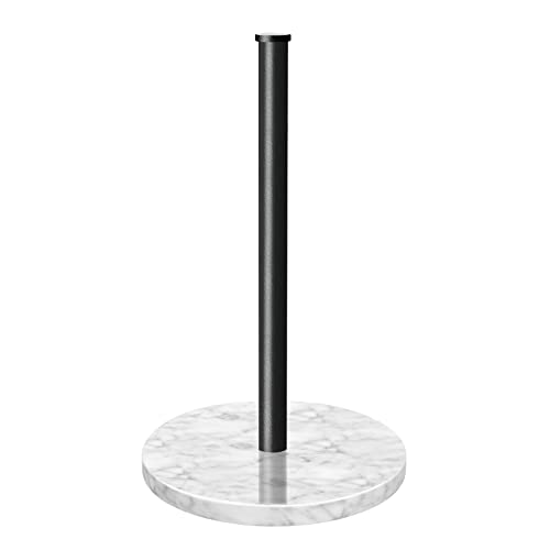 Paper Towel Holder Countertop, Jesginboo Kitchen Paper Towel Holder Stand with Natural Marble Base for Standard and Large Size Rolls (Black, 1 Pack)