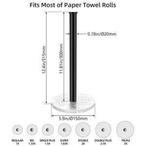 Paper Towel Holder Countertop, Jesginboo Kitchen Paper Towel Holder Stand with Natural Marble Base for Standard and Large Size Rolls (Black, 1 Pack)