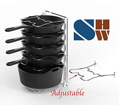 Simple Houseware 7 Adjustable Compartments Pot and Pan Organizer Rack Lid Holder, Chrome