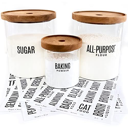 QUART + PINT 165 Modern Kitchen Pantry Labels for Containers. Preprinted Clear Minimalist Stickers with Black Text. Waterproof Vinyl Stickers. Organization Labels for Jars Canisters & Storage Bins.