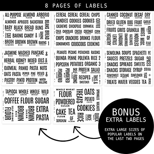 QUART + PINT 165 Modern Kitchen Pantry Labels for Containers. Preprinted Clear Minimalist Stickers with Black Text. Waterproof Vinyl Stickers. Organization Labels for Jars Canisters & Storage Bins.