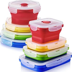 Mimorou 8 Pack Collapsible Food Storage Containers Silicone Lunch with Lids, 4 Pcs Rectangle Bowls and Round Bowls, Microwave Freezer Dishwasher Foldable