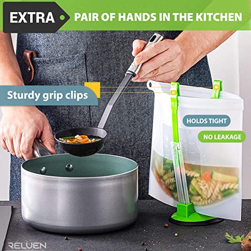 Baggy Rack Stands, 6 Pack, Adjustable Hands Free Clips for Food Storage Bags Plastic Freezer Bags, Bag Holders