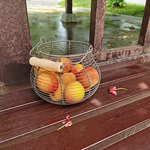 Metal Wire Egg Baskets for Collect Fresh Egg Baskets Countertop Holder, LINCOUNTRY Rustic Round Small Chicken Basket Gathering Fresh Egg With Handle,Country Primitive Farmhouse Vintage Storage Kid