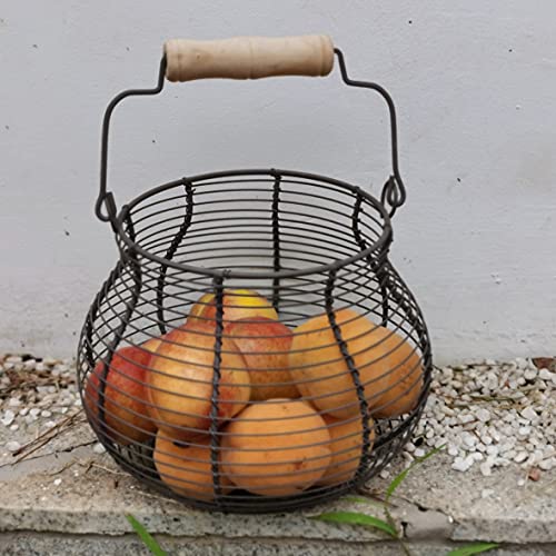 Metal Wire Egg Baskets for Collect Fresh Egg Baskets Countertop Holder, LINCOUNTRY Rustic Round Small Chicken Basket Gathering Fresh Egg With Handle,Country Primitive Farmhouse Vintage Storage Kid