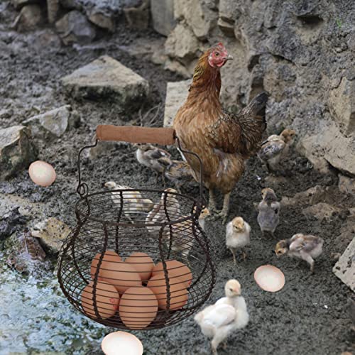 Metal Wire Egg Baskets for Collect Fresh Egg Baskets Countertop Holder, LINCOUNTRY Rustic Round Small Chicken Basket Gathering Fresh Egg With Handle,Country Primitive Farmhouse Vintage Storage Kid