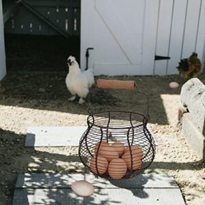 Metal Wire Egg Baskets for Collect Fresh Egg Baskets Countertop Holder, LINCOUNTRY Rustic Round Small Chicken Basket Gathering Fresh Egg With Handle,Country Primitive Farmhouse Vintage Storage Kid