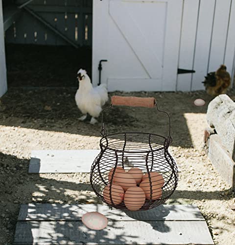 Metal Wire Egg Baskets for Collect Fresh Egg Baskets Countertop Holder, LINCOUNTRY Rustic Round Small Chicken Basket Gathering Fresh Egg With Handle,Country Primitive Farmhouse Vintage Storage Kid