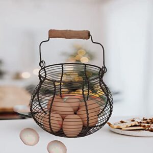 Metal Wire Egg Baskets for Collect Fresh Egg Baskets Countertop Holder, LINCOUNTRY Rustic Round Small Chicken Basket Gathering Fresh Egg With Handle,Country Primitive Farmhouse Vintage Storage Kid