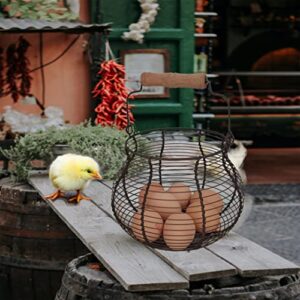 Metal Wire Egg Baskets for Collect Fresh Egg Baskets Countertop Holder, LINCOUNTRY Rustic Round Small Chicken Basket Gathering Fresh Egg With Handle,Country Primitive Farmhouse Vintage Storage Kid