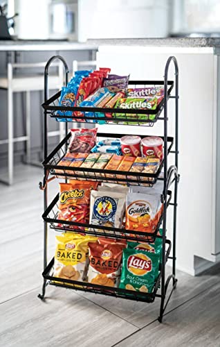 Giftburg Stackable Can Rack Organizer, Angle 2-Tier Tray Display Stand, Fruit Basket Stand, Potato Chip Rack, Multifunctional Can Dipsenser for Storing Canned Snacks Drinks and more, Black