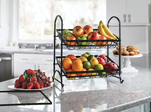 Giftburg Stackable Can Rack Organizer, Angle 2-Tier Tray Display Stand, Fruit Basket Stand, Potato Chip Rack, Multifunctional Can Dipsenser for Storing Canned Snacks Drinks and more, Black