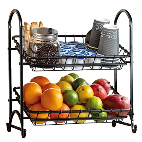 Giftburg Stackable Can Rack Organizer, Angle 2-Tier Tray Display Stand, Fruit Basket Stand, Potato Chip Rack, Multifunctional Can Dipsenser for Storing Canned Snacks Drinks and more, Black