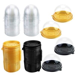 pralb 100 set clear plastic mini cupcake boxes muffin pod dome muffin single container box wedding birthday gifts supplies,70mm x 45mm(dia x h),for cheese pastry dessert mooncake(50 gold/50 black)
