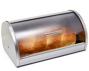 galashield bread box for kitchen countertop | bread holder storage container | bread bin stainless steel with frosted acrylic roll top