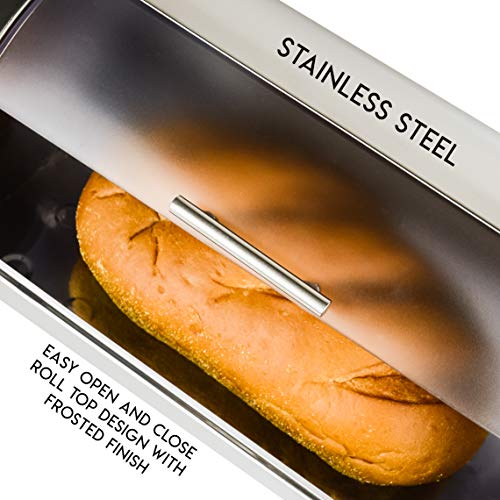 Galashield Bread Box for Kitchen Countertop | Bread Holder Storage Container | Bread Bin Stainless Steel with Frosted Acrylic Roll Top