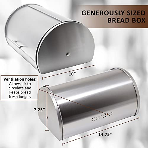 Galashield Bread Box for Kitchen Countertop | Bread Holder Storage Container | Bread Bin Stainless Steel with Frosted Acrylic Roll Top