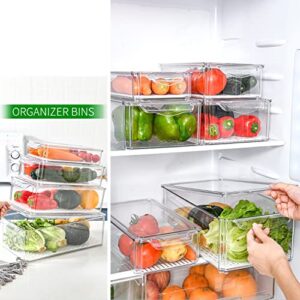 Pomeat 4 Pcs Fridge Organizers, Stackable Refrigerator Organizer Bins with Lids, Plastic Storage Bins, BPA-Free Fridge Organizers and Storage Clear for Food, Drinks, Fruits, Vegetable