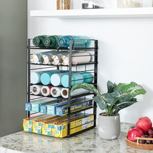 Upgraded Stackable Wrap Box Organizer Rack, 3-Tier Adjustable Foil Organizer Holder for Kitchen Countertop Pantry organization and storage-Under Sink Organizers and Storage Suitable,Black(2 Pack)