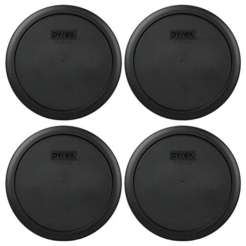 Pyrex 7402-PC 6/7 Cup Black Round Plastic Food Storage Lids - 4 Pack