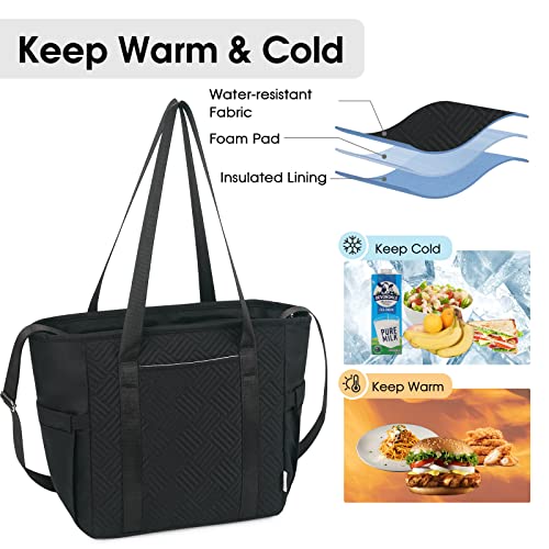 WANDF Lunch Bag for Women Leakproof Reusable Lunch Tote Bag with Wet Pocket Insulated Lunch Box for Work School Picnic Outdoor(Black)