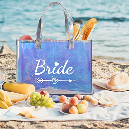 MGupzao Bachelorette Party Bride Tote Bag Wedding Gifts Bridesmaid Neon Holographic Bride Beach Bag Cool Bridal Shower Gift for Bride to Be Large