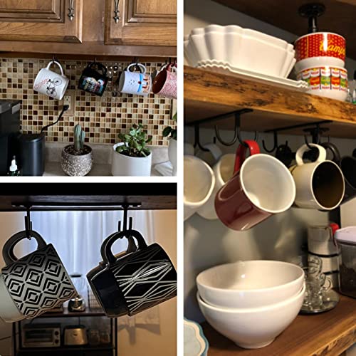 Fvstar 2pcs Mugs Holder Under Cabinet,Coffee Cups Hooks Under Shelf,Metal Mugs Drying Racks,Iron Mugs Hanging Organizer,Under Cabinet Hanger for Mugs,Kitchen Utensils,Black