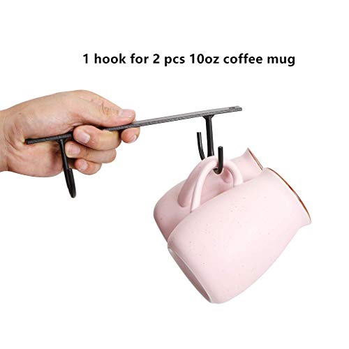 Fvstar 2pcs Mugs Holder Under Cabinet,Coffee Cups Hooks Under Shelf,Metal Mugs Drying Racks,Iron Mugs Hanging Organizer,Under Cabinet Hanger for Mugs,Kitchen Utensils,Black