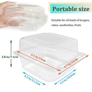 100 Pcs Clear Plastic Square Hinged Food Container,Disposable Clamshell Dessert Container with Lid for Fruit,Salad,Sandwiches,cupcake(5x4.7x2.8 in)