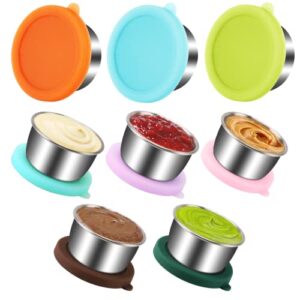 8 pack salad dressing container to go, gencywe 1.6oz stainless steel condiment cup, condiment containers with lids, reusable small containers with silicone lids, leakproof dipping sauce cups for lunch
