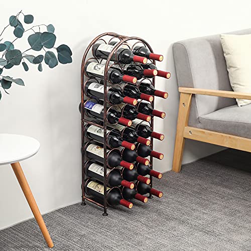 PAG 23 Bottles Arched Freestanding Floor Metal Wine Rack Wine Bottle Holders Stands, Antique Brown