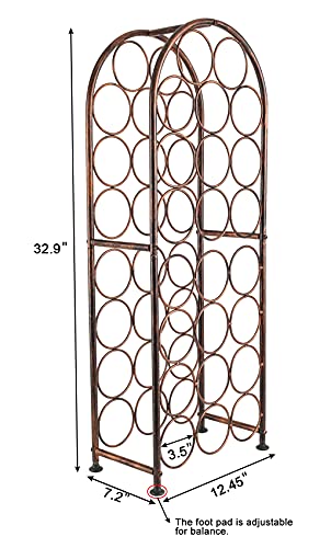 PAG 23 Bottles Arched Freestanding Floor Metal Wine Rack Wine Bottle Holders Stands, Antique Brown