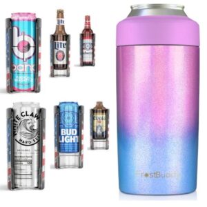 frost buddy universal 2.0 5 sizes in 1 insulated can cooler – stainless steel can cooler for 12 oz & 16 oz regular or slim cans & bottles – stainless steel (cotton candy)