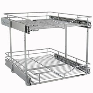 DINDON 2 Tier Pull Out Cabinet Organizer(11" W X 21" D ), Double Tier Wire Basket Slide Out Shelf Storage for Kitchen Base Cabinet Organization ​for Kitchen, Pantry, Bathroom, Chrome