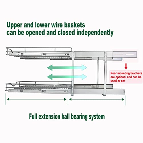 DINDON 2 Tier Pull Out Cabinet Organizer(11" W X 21" D ), Double Tier Wire Basket Slide Out Shelf Storage for Kitchen Base Cabinet Organization ​for Kitchen, Pantry, Bathroom, Chrome
