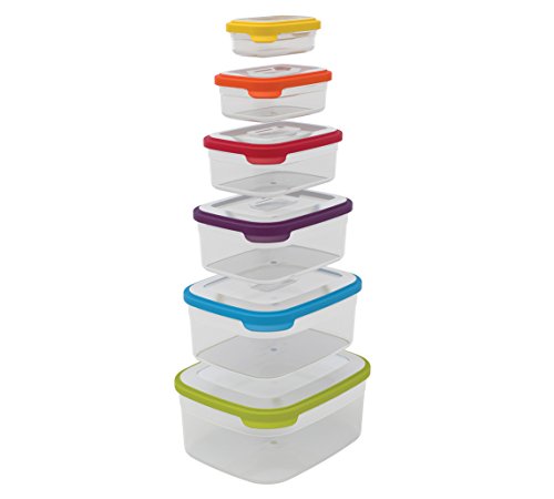 Joseph Joseph Nest Plastic Food Storage Containers Set with Lids Airtight Microwave Safe, 12-Piece, Multi-color