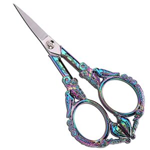 youguom sewing embroidery scissors – small vintage sharp detail shears for craft, artwork, needlework yarn, handicraft diy tool, thread snips, 4.6in rainbow bird style