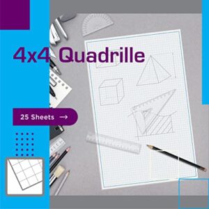 Graph Paper Pad, 17" x 11", 25 Sheets, Blue Line Border, Blueprint Paper, Double Sided, White, 4x4 Blue Quad Rule, Easy Tear Sheets, Grid Paper, Graph Paper by Better Office Products