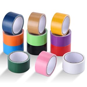 sebetow colored duct tape bulk 12 assorted colors duct tape, 2 inch x 10 yards x 12 rolls multipack color tape rolls, rainbow duct tape rolls for diy art kit home school multi purposes, 12 packs